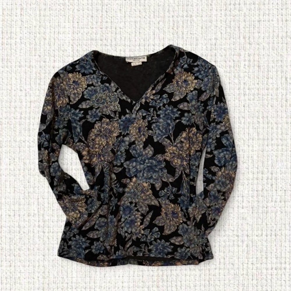 Notations Petite Floral quarter Sleeve Mesh Top | Y2K Fairy Grunge Aesthetic